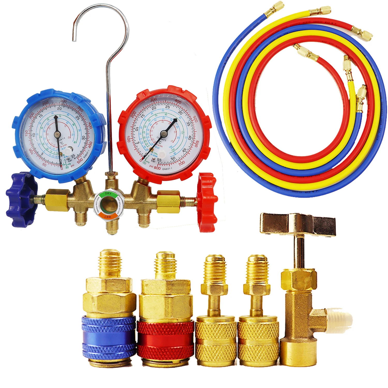 Refrigerant Air Conditioning Tools AC Diagnostic Manifold Gauge Set Hose Hook Kit for Refrigerant Testing R410A R22 R404A R134A