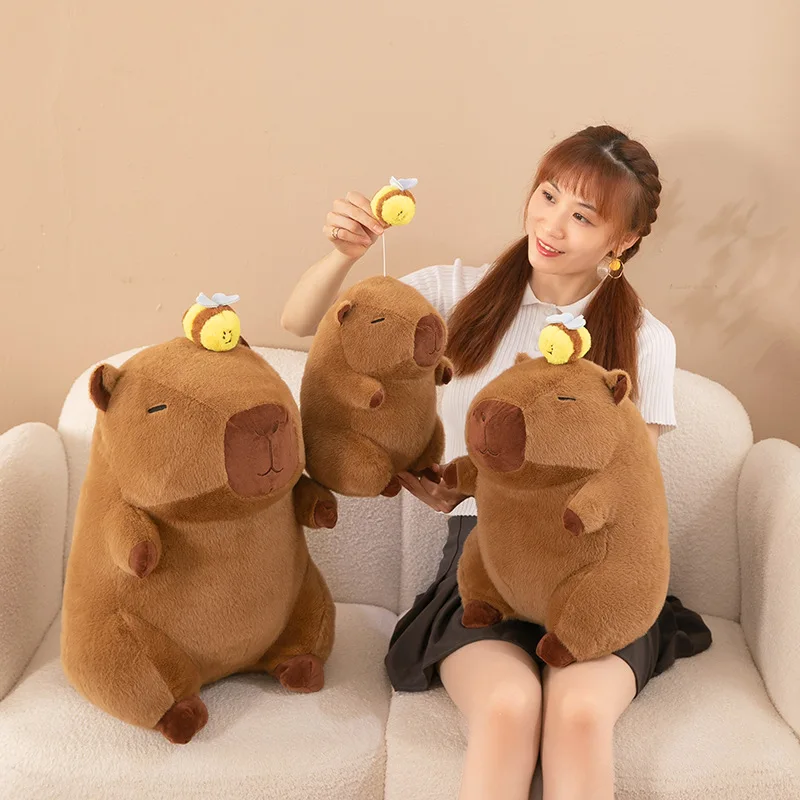 Kawaii Capybara Gevulde Pop Schattig Knuffel met Trekkoord Trillingen Functie Honingbij Capibara Ontwerp Kinderen Verjaardag Kerstcadeau