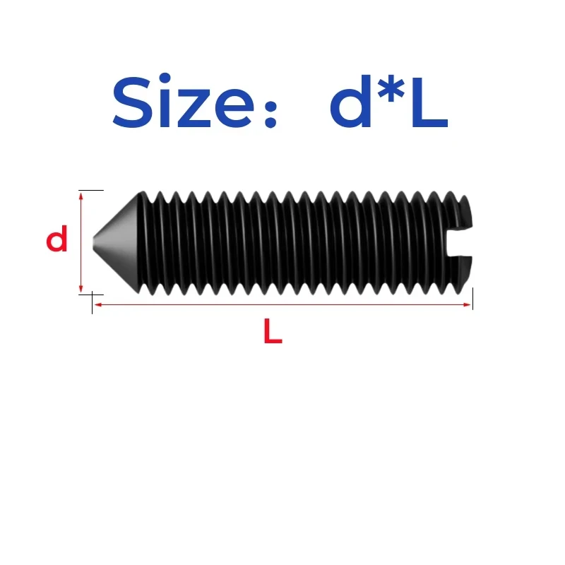 M1.2 M1.4 M1.6 M2 M2.5 M3 M4 M5 M6 M8 M10 GB71 Black Carbon Steel Slotted Head Tapered End Headless Grub Bolt Set Screw
