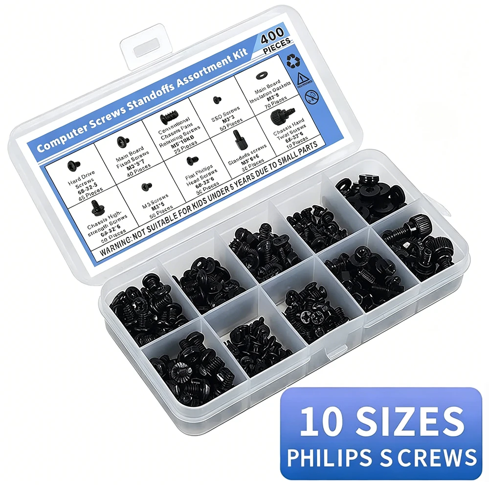 300Pcs Premium Computer Screws Kit for PC, Includes Motherboard Screws Standoffs SSD Mounting Screws PC Case Fan High-Strength