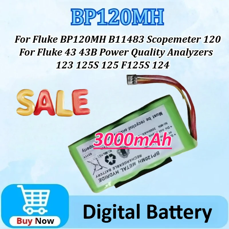 

New 4.8V 3000mAh Battery for Fluke BP120MH B11483 Scopemeter 120 for Fluke 43 43B Power Quality Analyzers 123 125S 125 F125S 124