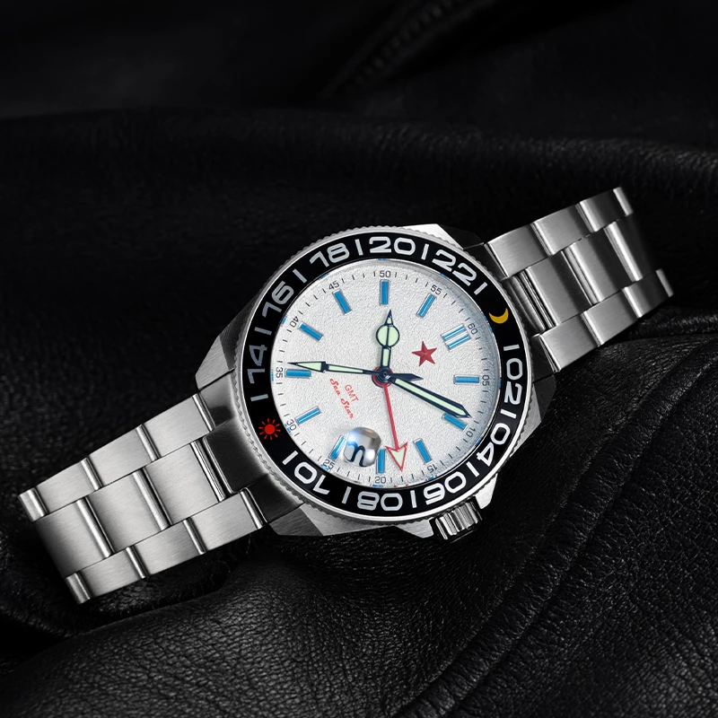 SEAKOSS NH34 GMT Watch Men Automatic Mechanical 40mm Dual Time Zone 4 Hands Super Luminous 5ATM Waterproof Luxury Pilot Wrist