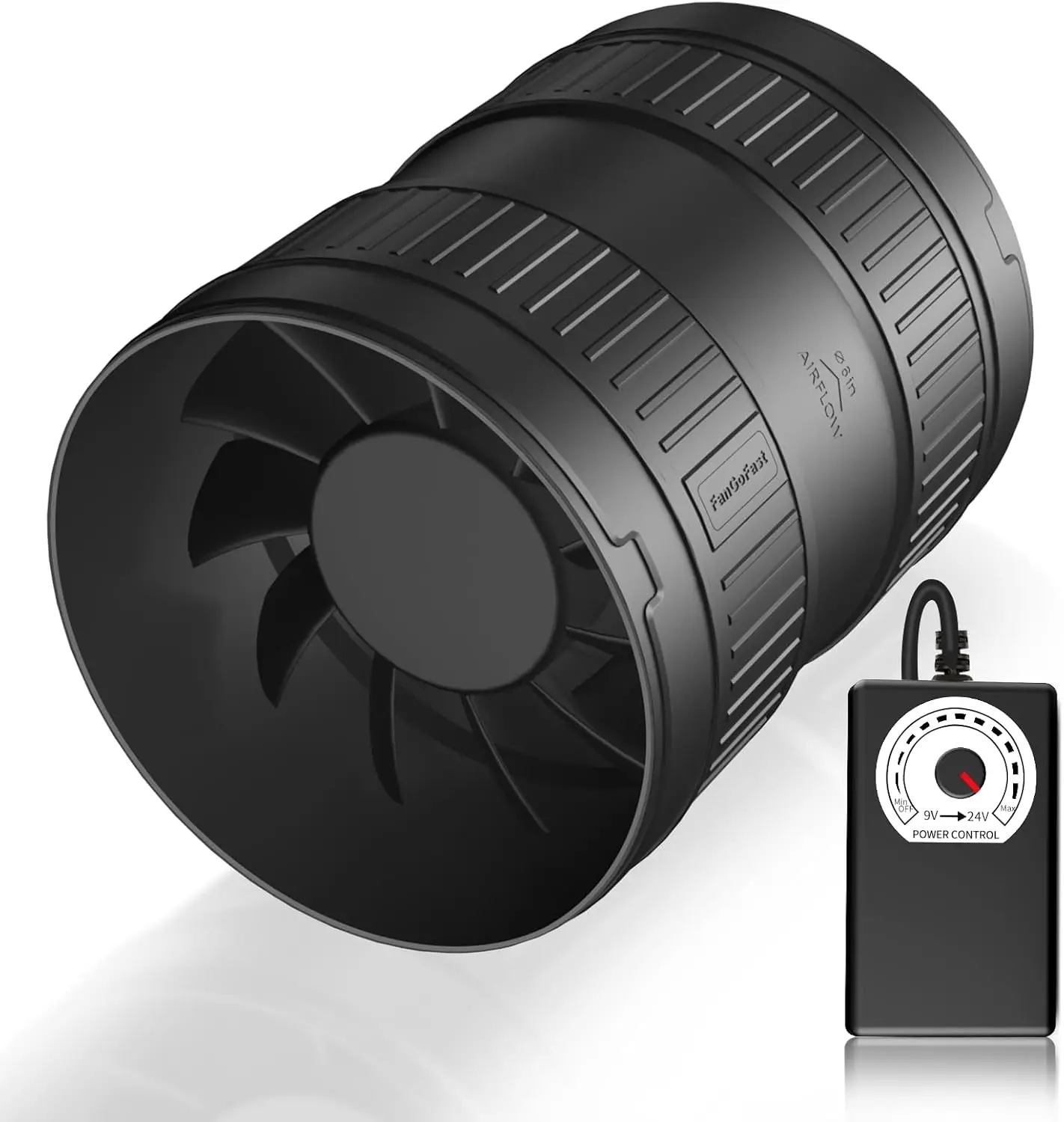 

6 Inch Inline Duct Fan, 345CFM Airflow, Stepless Speed Control, Low Noise Energy Saving for Grow Tents Workshops Basements