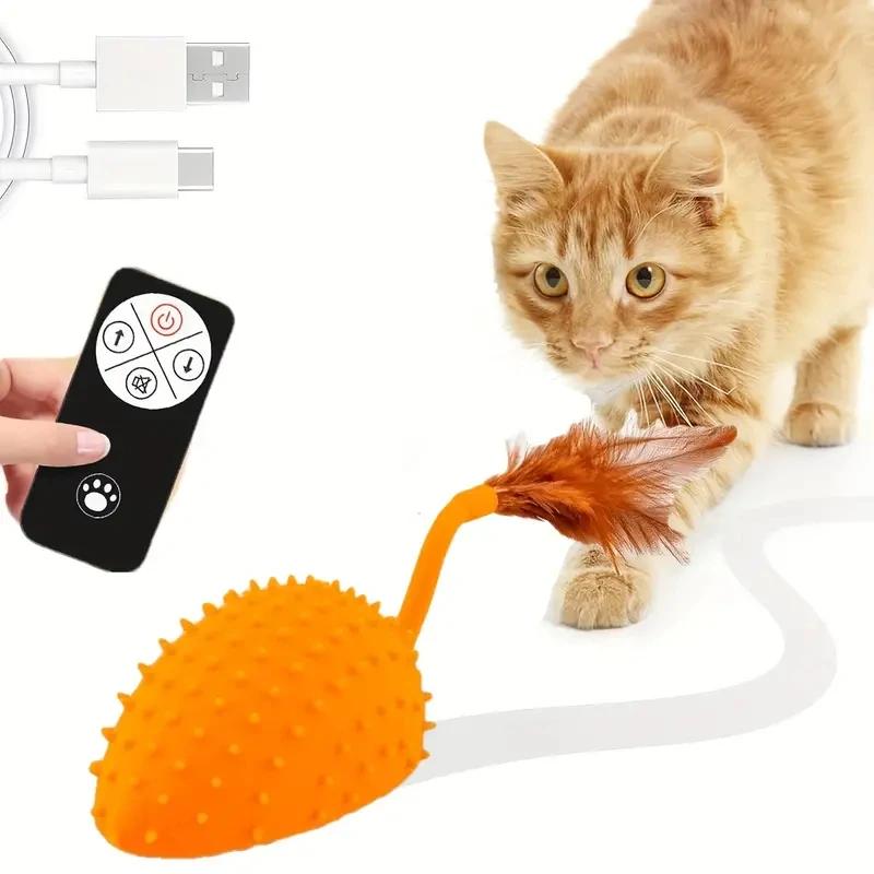 Interactive Cat Toys Remote Control Electric Cat Toy Mouse Motion Activated Automatic Moving Mouse with Feather Tail and Light