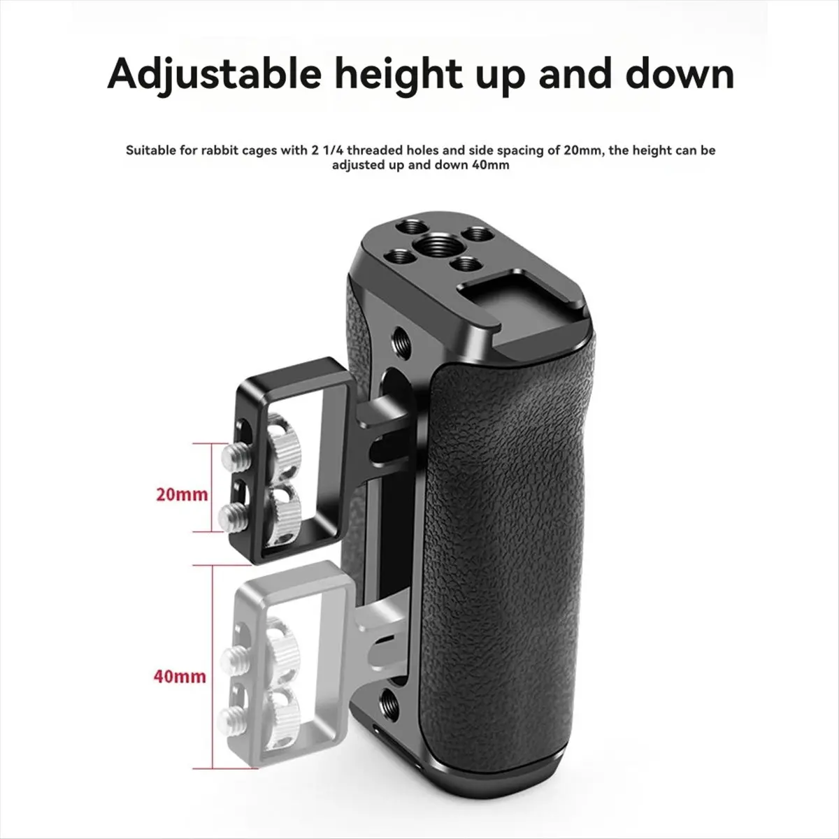 N05R Universal Rail Clamp Side Handle Grip 1/4in Thread Camera Cage Handgrip for DSLR Camera Cage Cold Shoe Mount Mic Holder