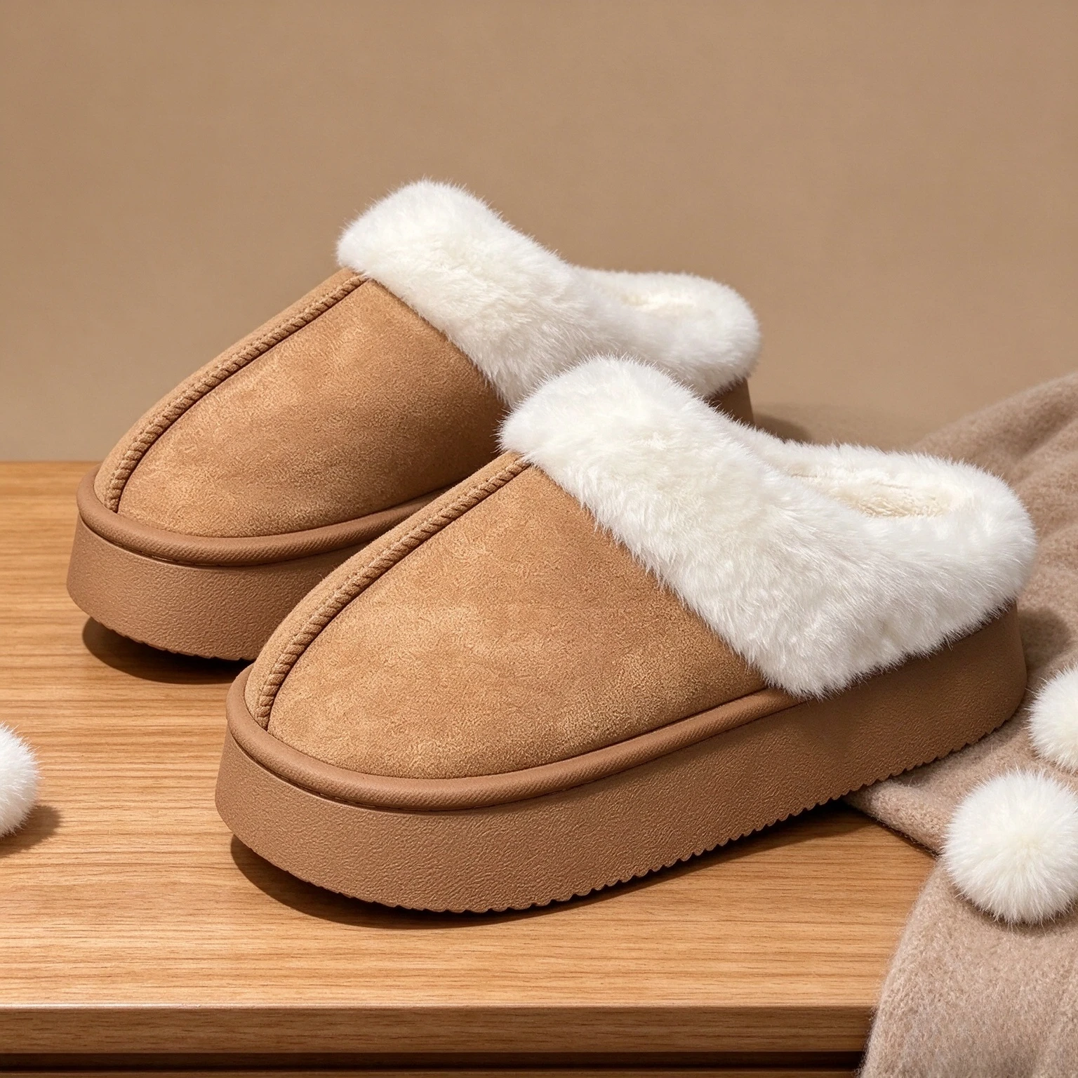 Thicken Warm Long Plush Slippers for Women Winter 2026 Soft Fluffy Fur Thick Soled Warm Slippers Woman Faux Suede Mules Shoes