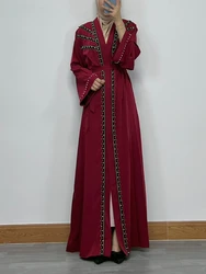 Donne Eid musulmano Abaya Ramadan marocco Dubai Cardigan perle Abaya Kaftan Vestidos arabo modesto abito lungo perline cintura allentata