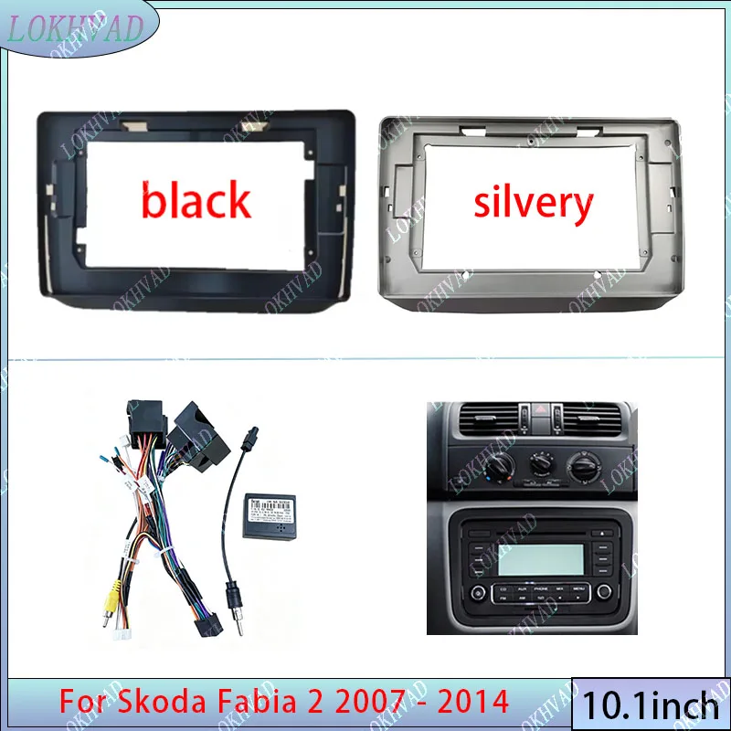 10,1 pouces pour Skoda Fabia 2 2007 - 2014, adaptateur de câblage pour tableau de bord Android DVD, boîtier décodeur 2 Din, kit intérieur, panneau central