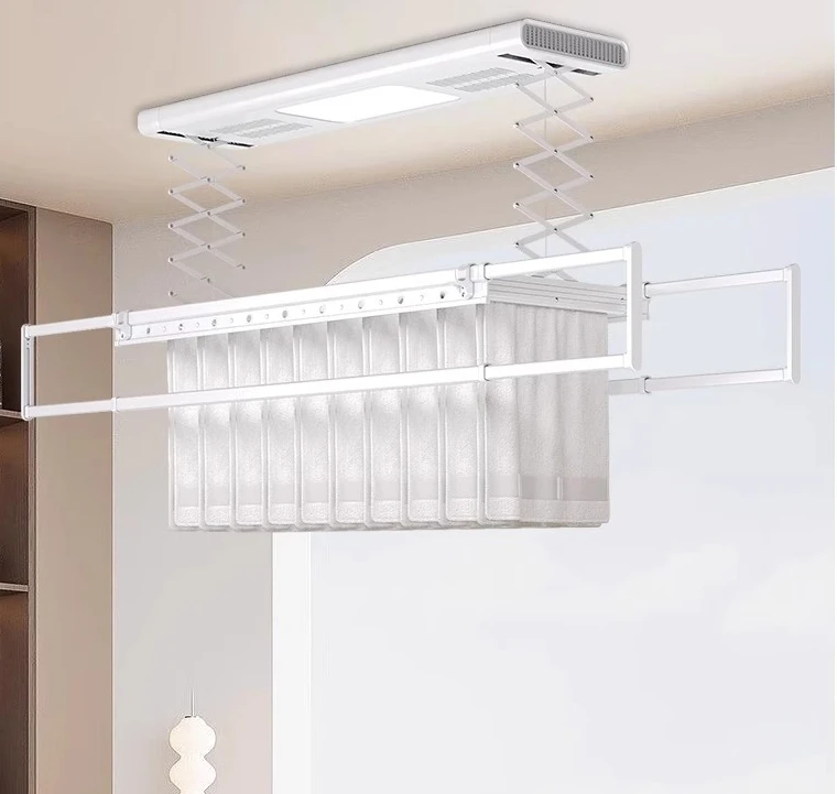 Smart Electric Heating Clothes Drying Rack With Remote Control Dual-Rod Automatic Retractable Rod For Indoor Use