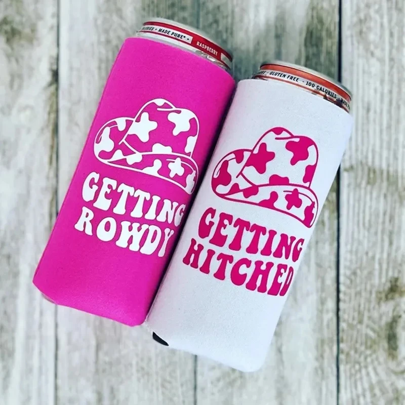 Getting Rowdy Hitched Can Cooler Nashville Country Retro Bachelorette Party Nash Bash bridal shower bride to be bridesmaid gift