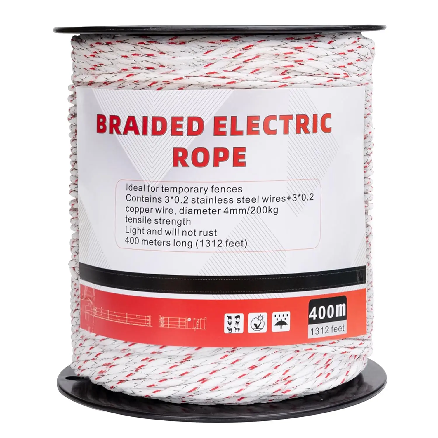 Electric Fence Wire, Copper & Stainless Steel, 1312ft, High Conductivity