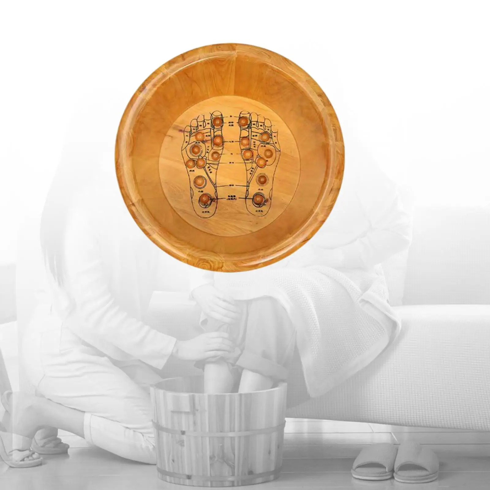 

Wood Foot Bath Basin Tub with Massager Reusable Comfortable Foot Soaking Bath Basin Foot Soak Tub for Outdoor Bathroom Travel