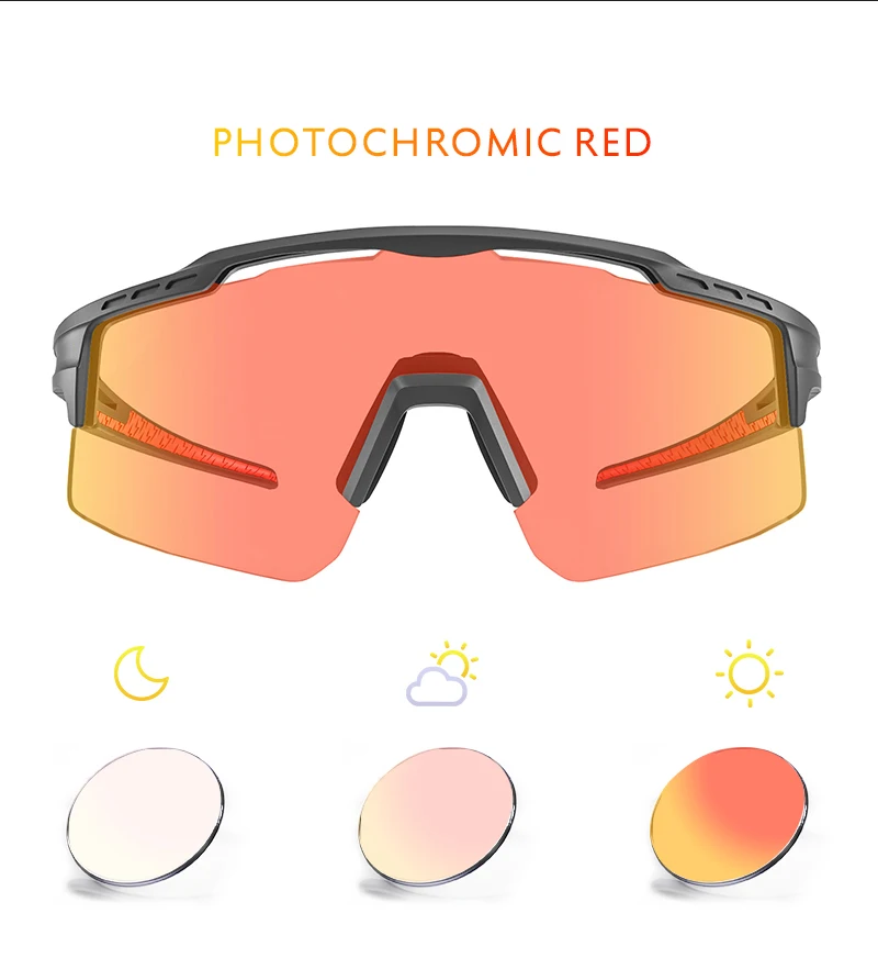 Kapvoe-RED Photochrome Gold Fahrradbrille Sport Herren Sonnenbrille für Herren Fahrrad Damen Outdoor UV400 Fahrradbrille – Detail 3