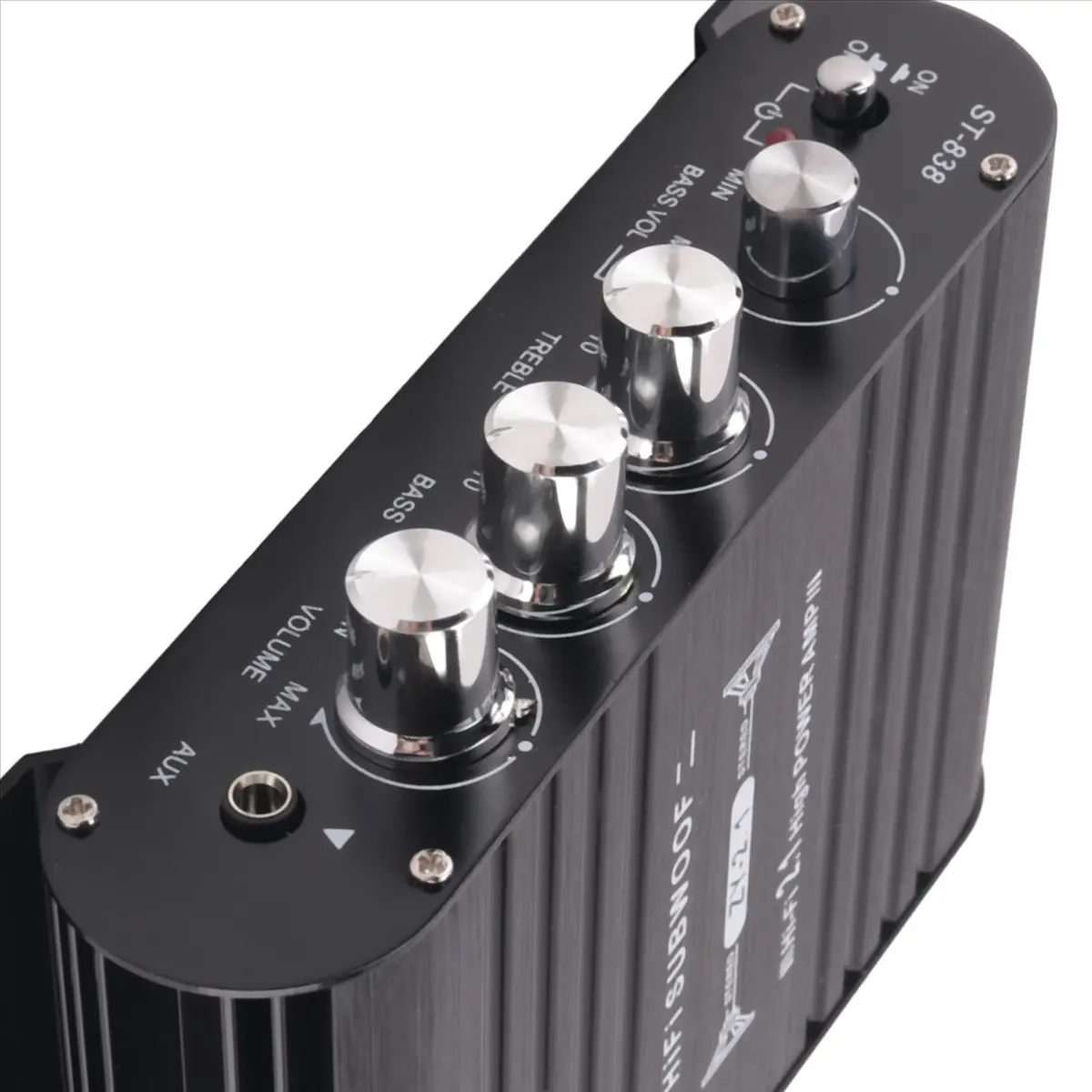 [T81C]  ST-838 HIFI 2.1 Channel Mini Car Amplifier MP3 AUX Input 20Wx2+40W Bass Treble Control view 6