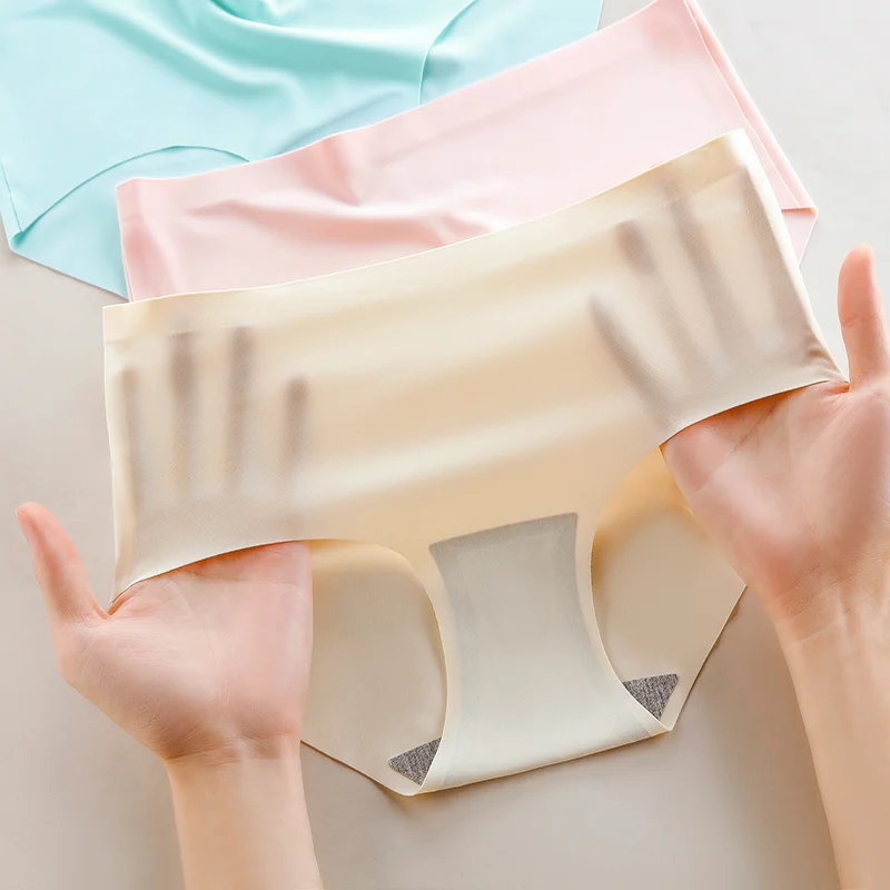 10PCS/Set Women Panties Ice Silk Seamless Underwear Breathable Comfort Briefs Solid Health Underpants