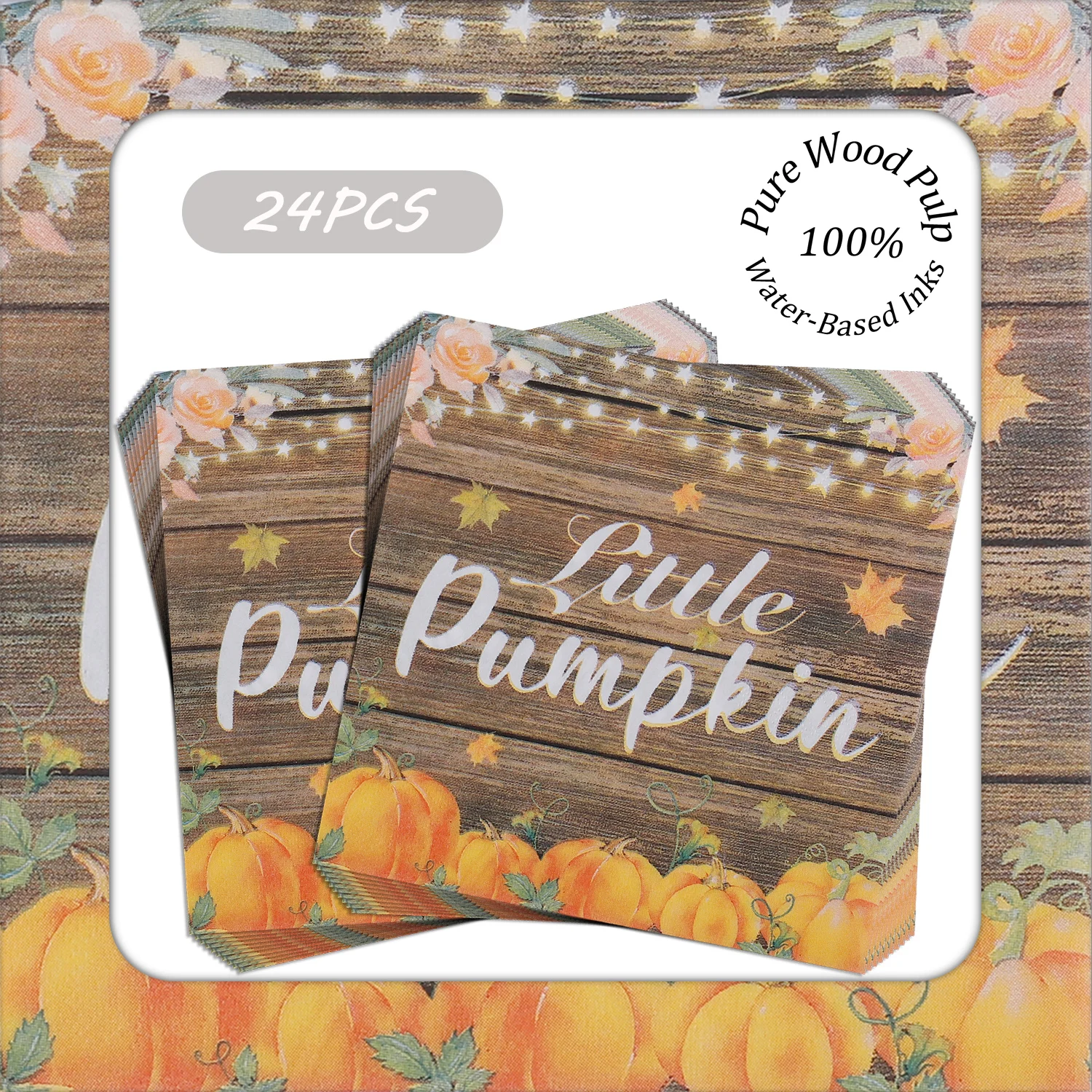 24pcs Pumpkin Theme Printed Napkins 33-33cm Disposable Hand Towel Fall Thanksgiving Party Table Settings Kitchen Decorations