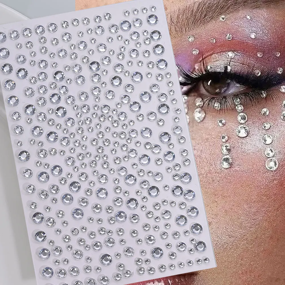 3D Bling Clear Face Gems Stick On Rhinestone Stickers 3/4/5mm Self Adhesive Face Eye Body Tattoo Decals Hair Face Makeup Decor #