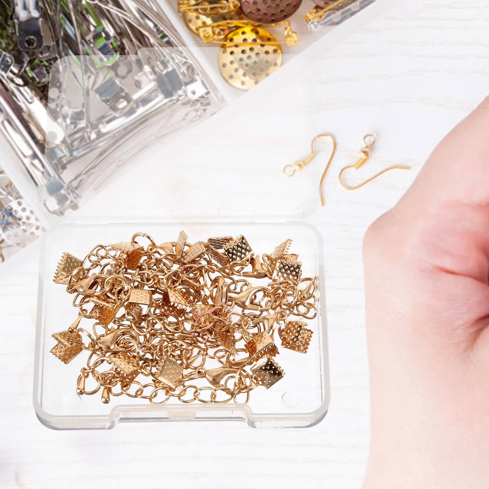 

10 set Gold Jewelry Accessories Clasps DIY Bracelet Making Kits Lobster Clamps Cord Ends Metal Clips Jump Rings for Necklaces