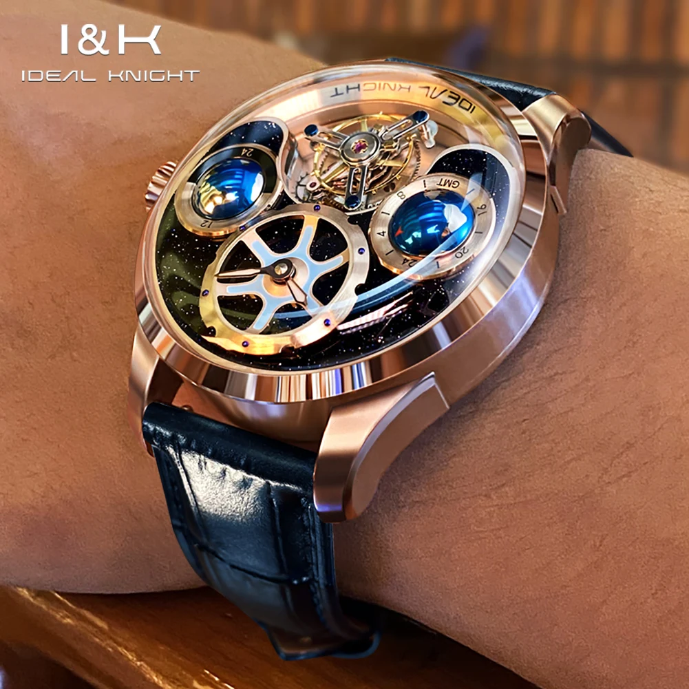 Ideal Knight Original Genuine Tourbillon Mechanical Wristwatches Waterproof Hollow out Stainless steel Automatic Male Watches