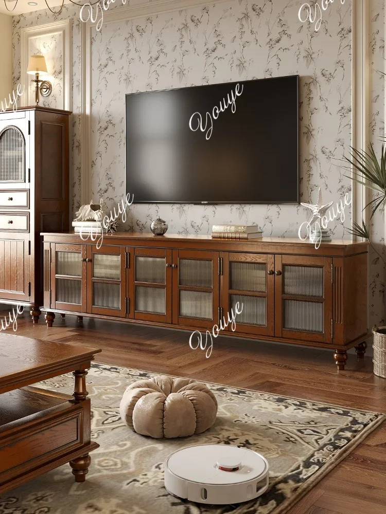 

XS American Retro TV Cabinet Home Solid Wood Coffee Table Combination French Living Room Storage Integrated Storage Cabinet