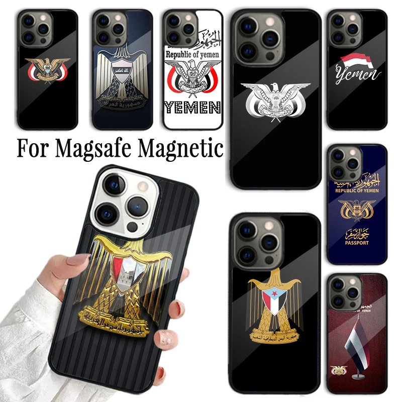 Coque Phone Case For iPhone 16 15 14 13 12 Mini 11 Pro Max Plus Magsafe Magnetic Wireless Charging Cover Yemen Coat of Arms Flag