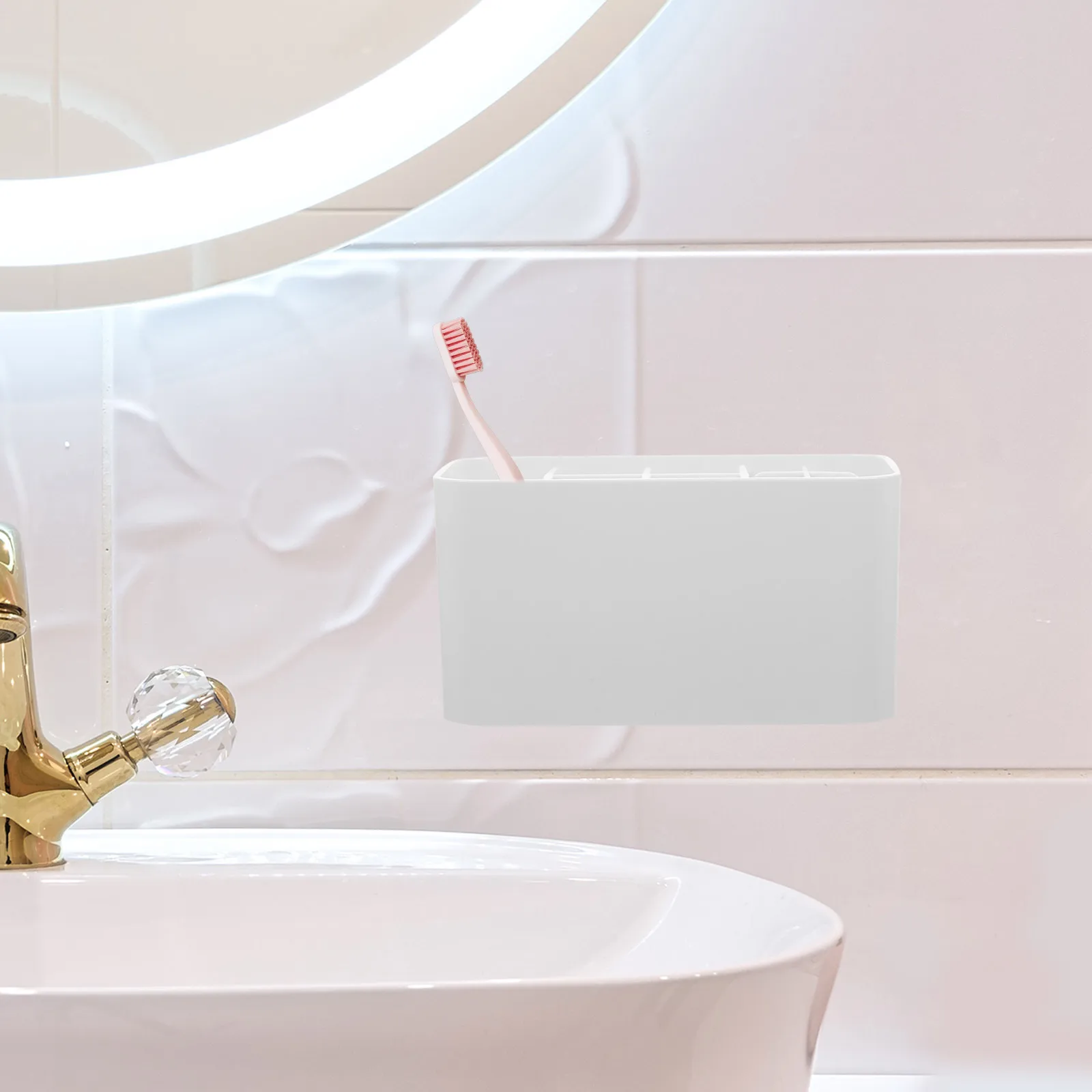 

Nail-Free Toothbrush Holder Bathroom Storage Box Organizer for Desktop Container Multi-Grid Storage Home