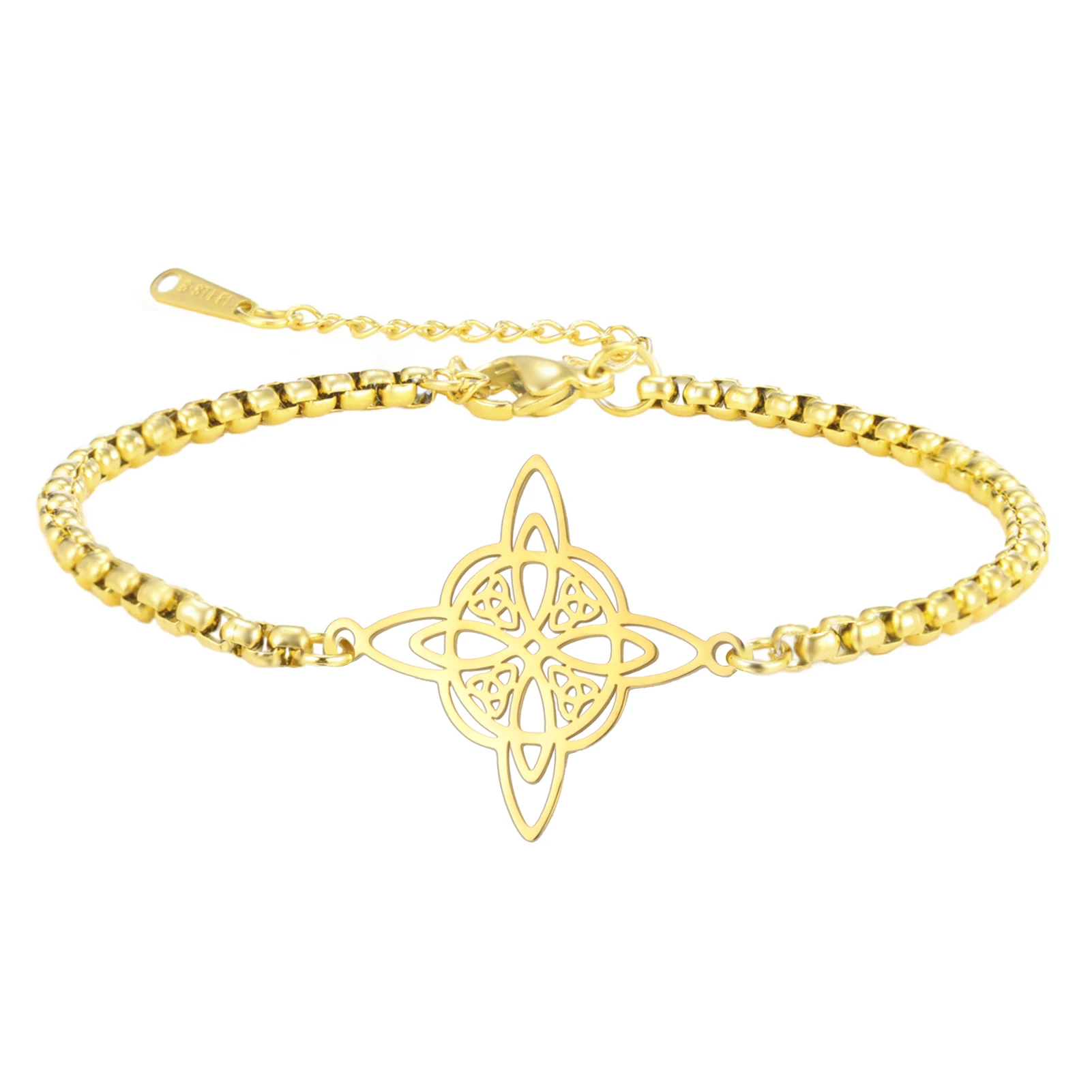 Kkjoy Hexenknoten-Armband mit keltischem vierzackigen Stern, Edelstahl, Wicca-Armband, okkultes Amulett, Charms, Schmuck, Geschenk für Frauen – Detail 4