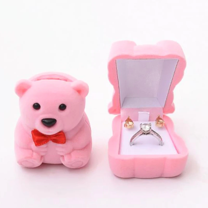 1PC Lovely Velvet Gift Box Cute Bear Jewelry Box Wedding Ring Box Necklace Ring Case Earrings Holder For Jewelry Display