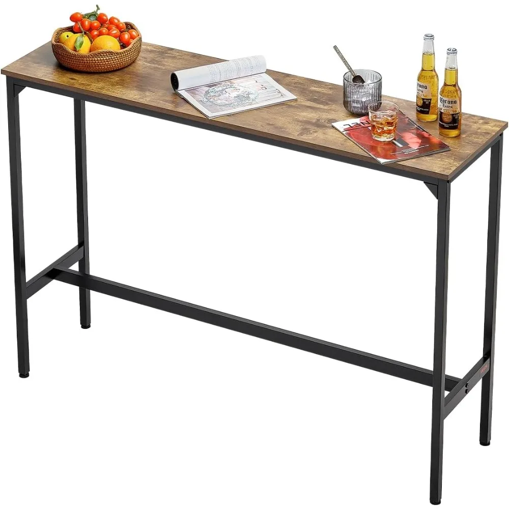 Bar Table, Sturdy Metal Frame High Top Pub Table, Narrow Long Kitchen Dining, Cocktail Counter Bar Height Desk, Easy to Assembl