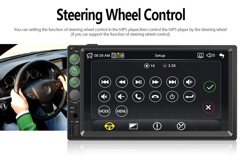 

2 Din 7 inch Capacitive Touch Screen Bluetooth Multimedia MP5 Player For Android FM USB TF 12V Mirror Link Support DVR Car Radio