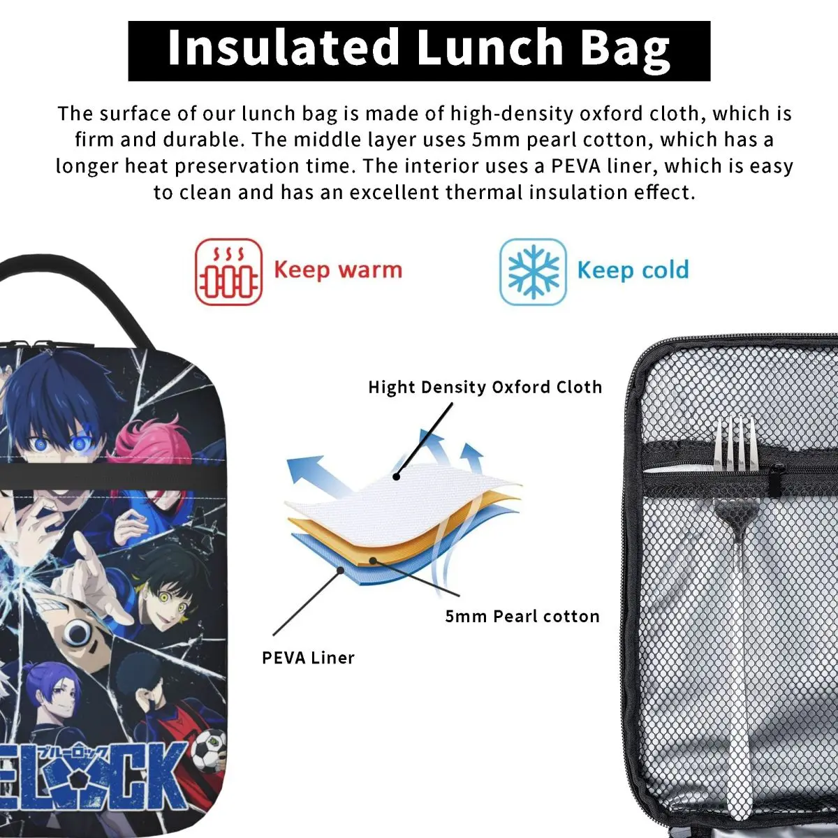 Anime Blue Locks Insulated Lunch Bag for Women Kids Leakproof Food Boxes Thermal Lunch Box Tote - view 2
