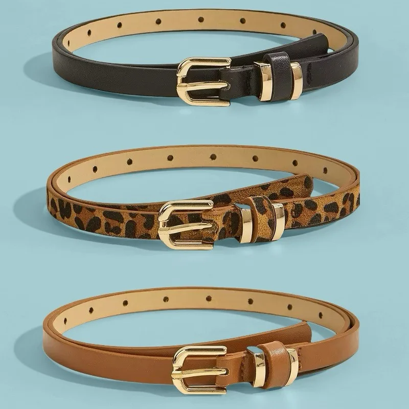 Stylish Vintage Everyday Buckle Women’s Slim Leather Belt  Korean-Style Versatile Elegant Leopard-Print Women’s Belt