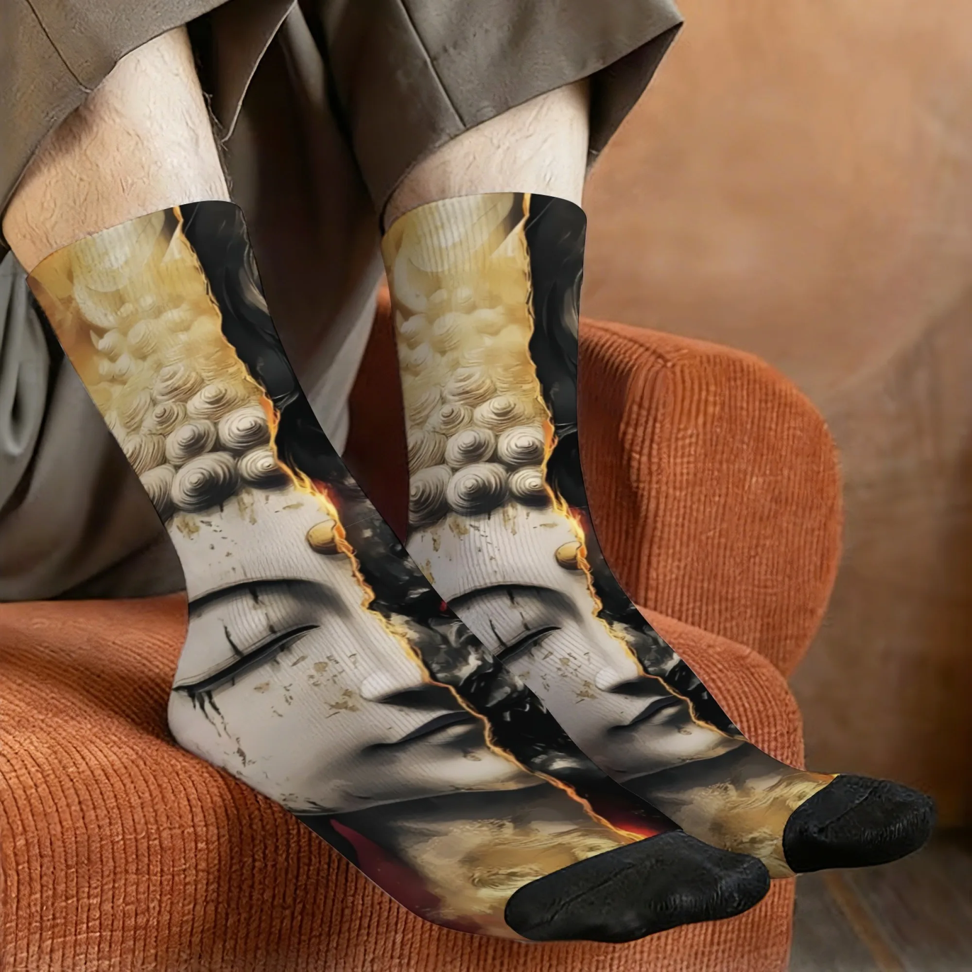 Buddha Demon Socks Anti-slip Elastic Breathable Men's Socks Travel Leisure Hiking Novel Fashion Street Hip Hop Compression Socks