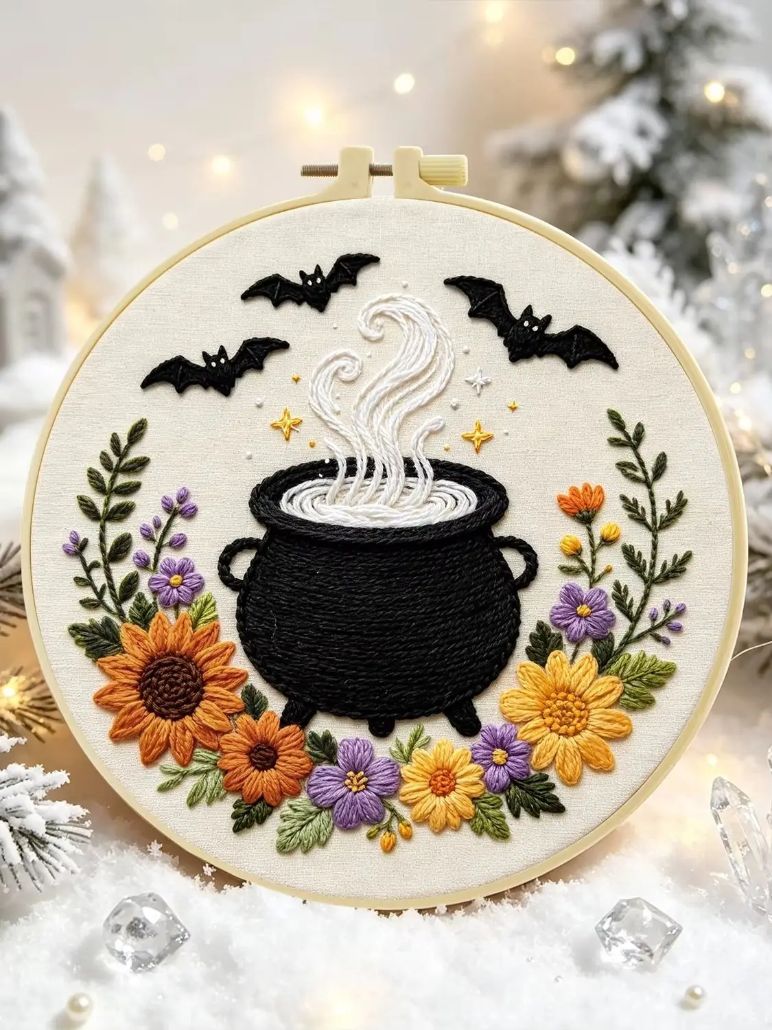 1 Set Halloween-Kessel DIY-Stickerei-Set für Anfänger, Stickerei-Starter-Kit, Kreuzstich-Kunstgeschenk, Handarbeits-Bastelset – Detail 1