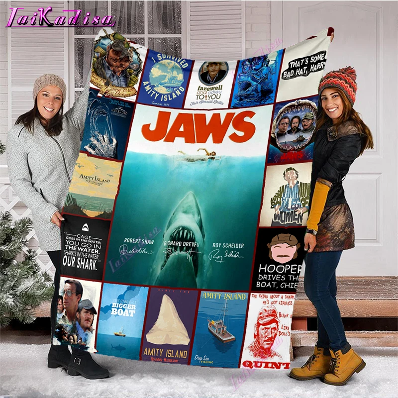 Jaws Blanket Throw Blanket Shark Fleece Blanket Soft Cover Warm Bedspreads Blankets for Beds Couch Travel