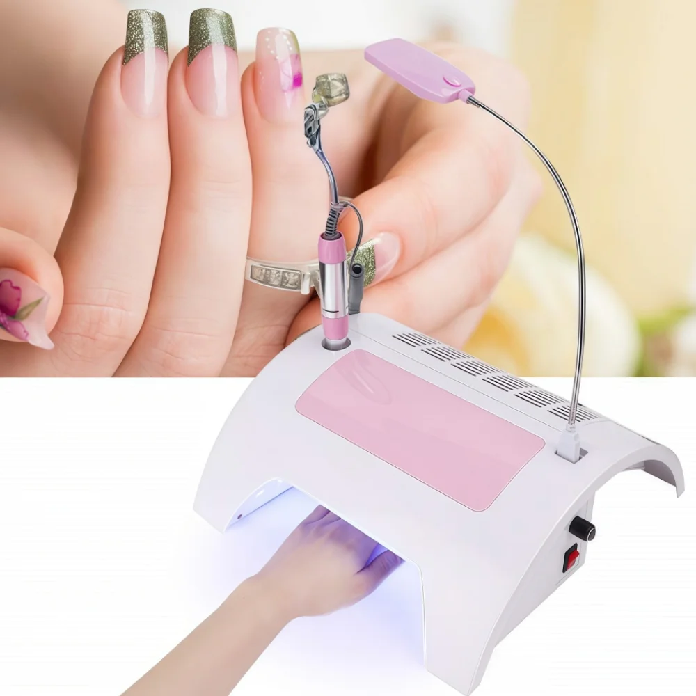 5-in-1 nagelstofafscheider met boor Elektrische manicureboormachine met LED-lamp Handsteunkussen voor het polijsten van acrylnagels