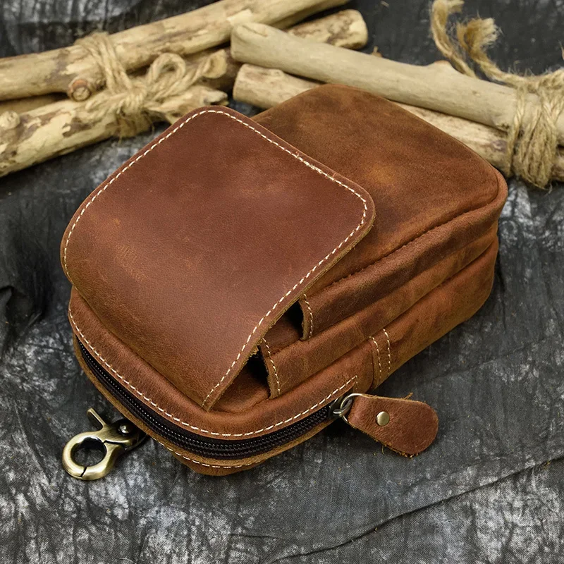 Leather Waist Bag On Belt Mobile Phone Bag Belt Pouch Leather Cellphone Pouch Fanny Pack Summer Mini Waist Bag Men Male