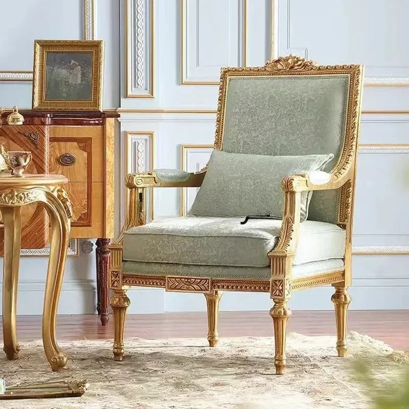 

D96 тканевый стул для отдыха во французском придворном стиле, резной диван с золотой росписью, ретро-европейский обеденный стул