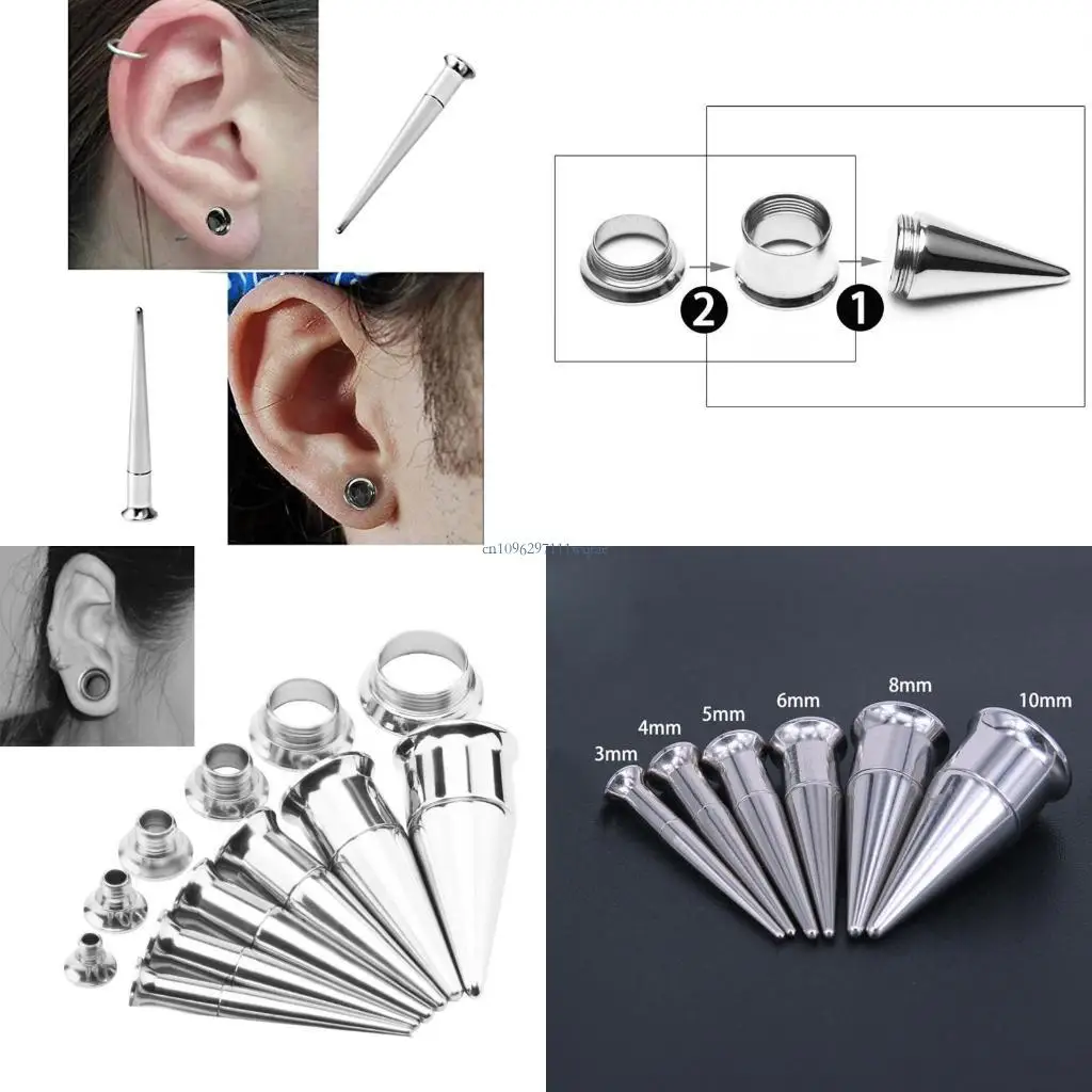 

6Pcs Interchangeable Taper Plug Piercing Ear Tunnel Stretcher Expander Unisex