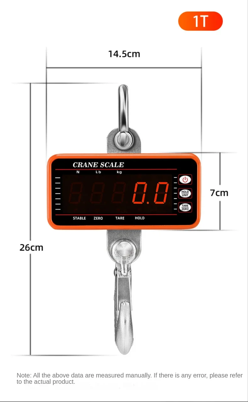 1500kg Digital Hanging Scale with 65ft Remote Control Heavy Duty 1000kg/500kg Crane Scale Dimmable LED Industrial Hook Scales