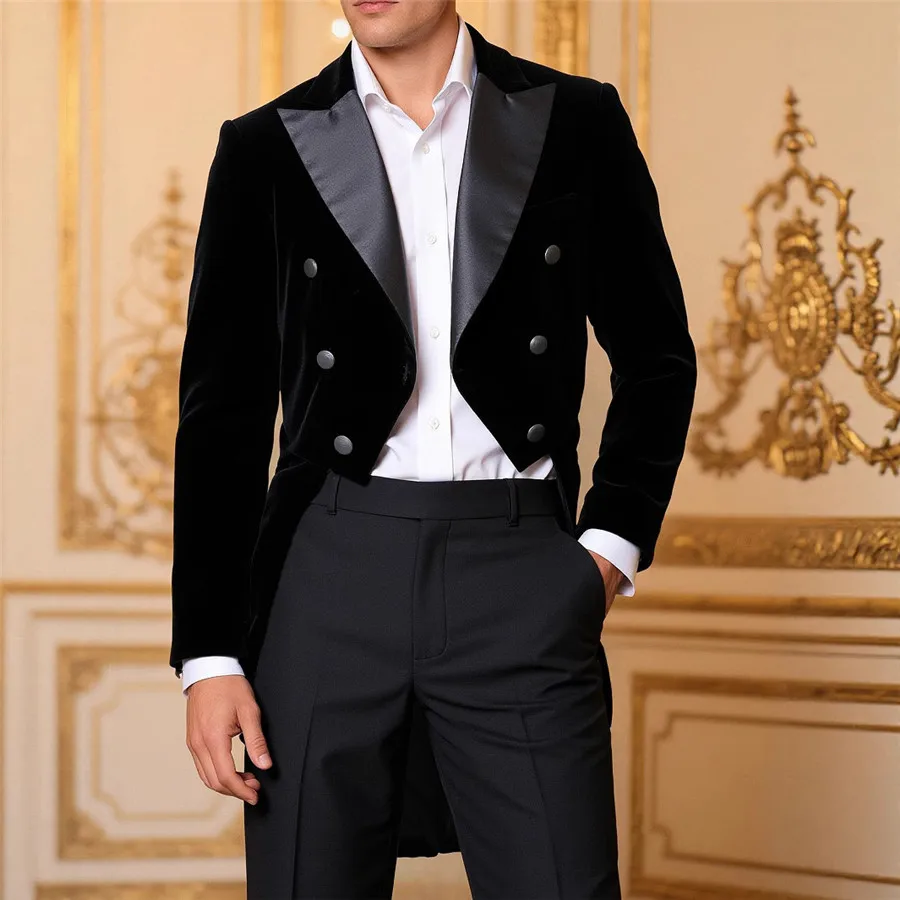 

2026 New Men's Tailcoat Formal Black Suit Jacket Slim Fit Dinner Tuxedo Coat Wedding Suits Male Swallow-Tailed Party Coats