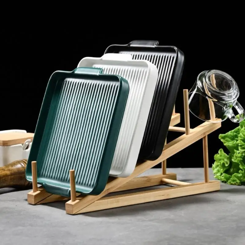 Natural Bamboo Plate Drying Rack Fast Draining Design Multi Sizes For Kitchen Dish Bowl Storage Organization