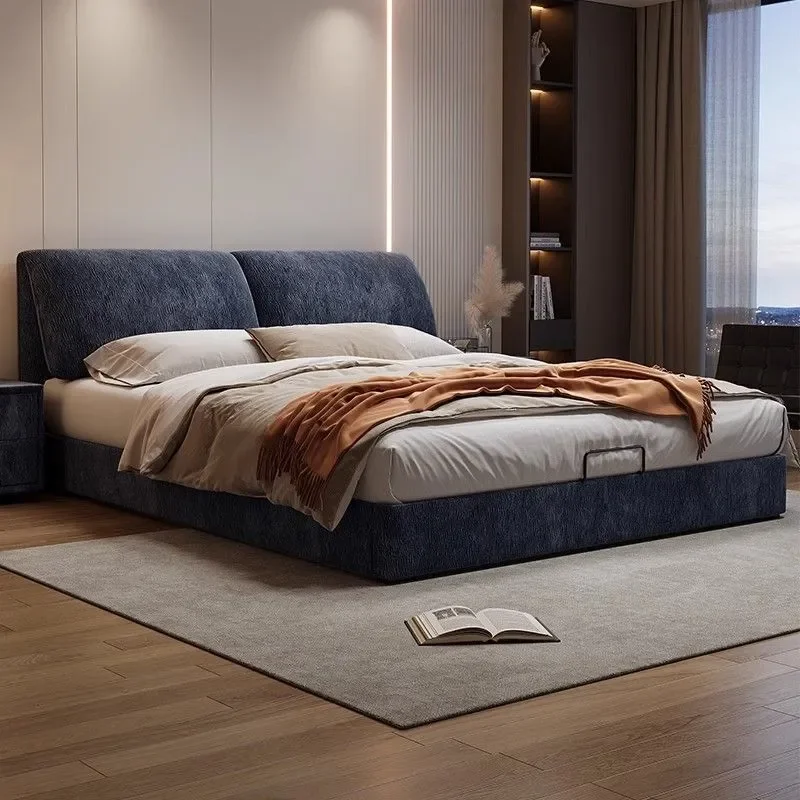 Nordic Cream Fabric Elephant Ear Bed Modern Luxury Double Frame High Box Storage Soft Upholstered Master Bedroom Furniture
