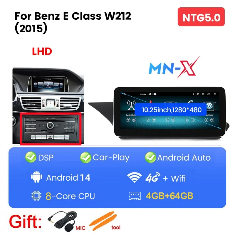 MEKEDE Android 14 4G LTE CarPlay Alles-in-een Voor Mercedes E-Klasse W212 S212 Auto multimedia Speler Android Auto Draadloze CarPlay