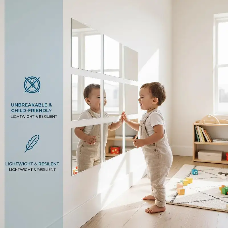 Acrylic Full Length Mirror Shatterproof Self Adhesive HD Clear Reflection for Dorm Bathroom Wall Decor Removable