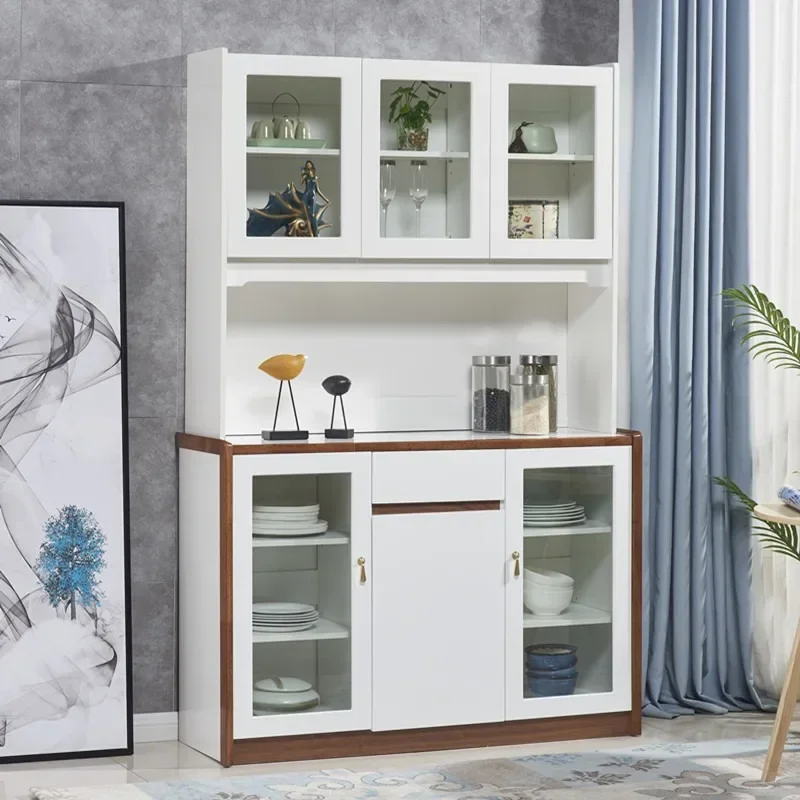 

#Luxury Italian Fashion White Lacquer Design Glass Door Rustic Mango Oak sideboard Long Kitchen Storage Hutch Cabinet For Corner