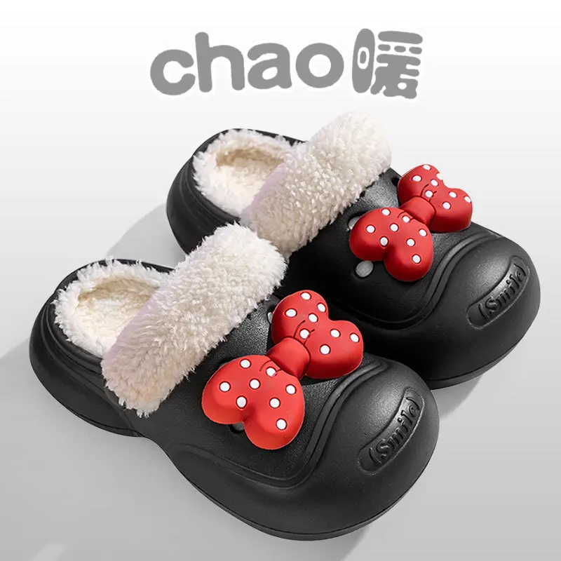 ฤดูหนาว Bow EVA รองเท้าแตะกันน้ําขนแกะเด็กอ่อนรองเท้าแตะ Anti SLIP WARM Plush กลางแจ้งเด็ก Clogs รองเท้า