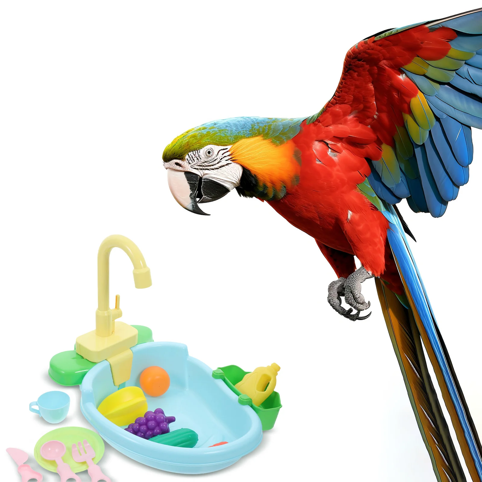 

1 Set Automatic Parrot Bathtub With Faucet For Small Birds Indoor Outdoor Bird Cage Accessories Parakeet Bath Conure Bird Bath