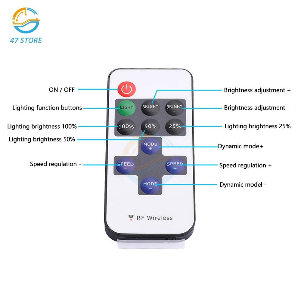 Mini RF Dimmer Controller for LED Strip Lights DC5V 12V 24V Dimmer Controller Brightness Effect RF Wireless Remote LED Dimmer