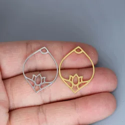 5pcs/lot Sweet Lotus Flower Simple Charm Pendant For Necklace Bracelets Jewelry Crafts Making Handmade Stainless Steel Charm